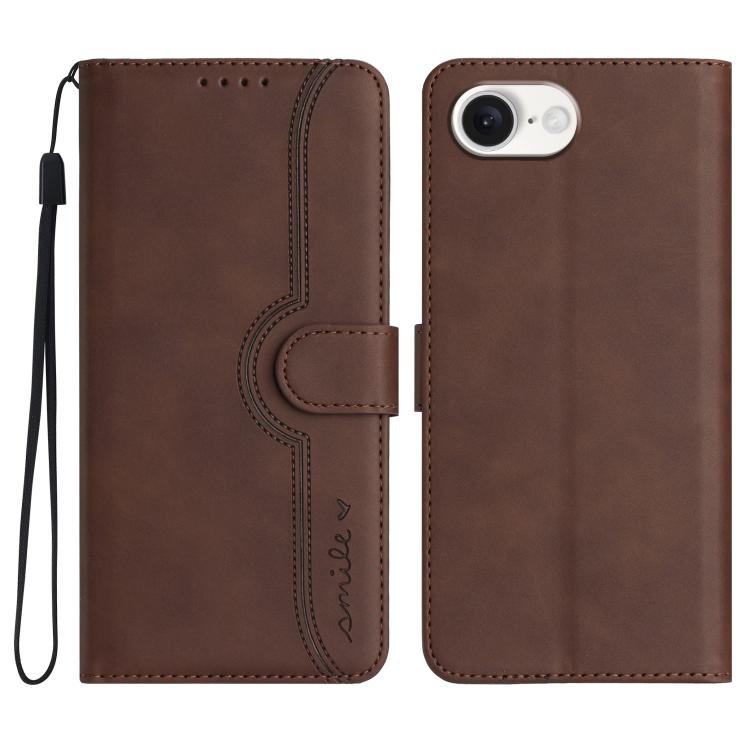 For iPhone 16e Heart Pattern Skin Feel Leather Phone Case(Brown) - free shipping - PMC TechLife - Order now!