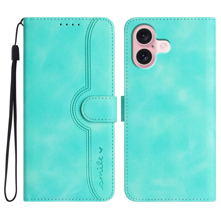 For iPhone 16 Heart Pattern Skin Feel Leather Phone Case(Light Blue) - iPhone 16 Cases by PMC TechLife | Online Shopping South Africa | PMC TechLife | Buy Now Pay Later Mobicred