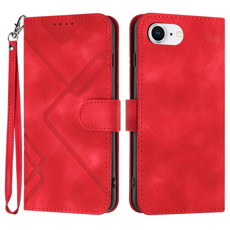 For iPhone 16e Line Pattern Skin Feel Leather Phone Case(Red) - iPhone 16e Cases by PMC TechLife | Online Shopping South Africa | PMC TechLife | Buy Now Pay Later Mobicred