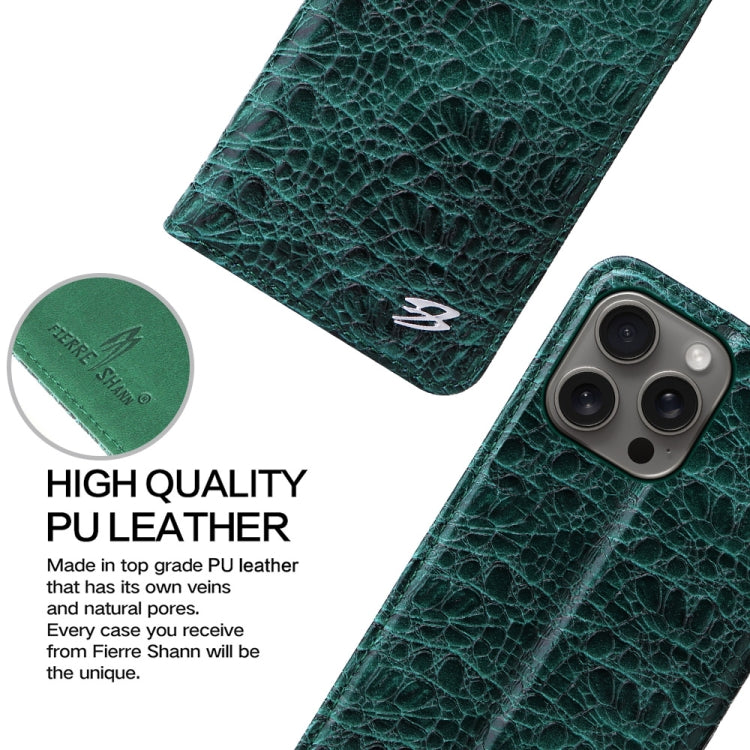 For iPhone 16 Pro Max Fierre Shann Crocodile Texture Magnetic Genuine Leather Phone Case(Green) - free shipping - PMC Jewellery - Order now!