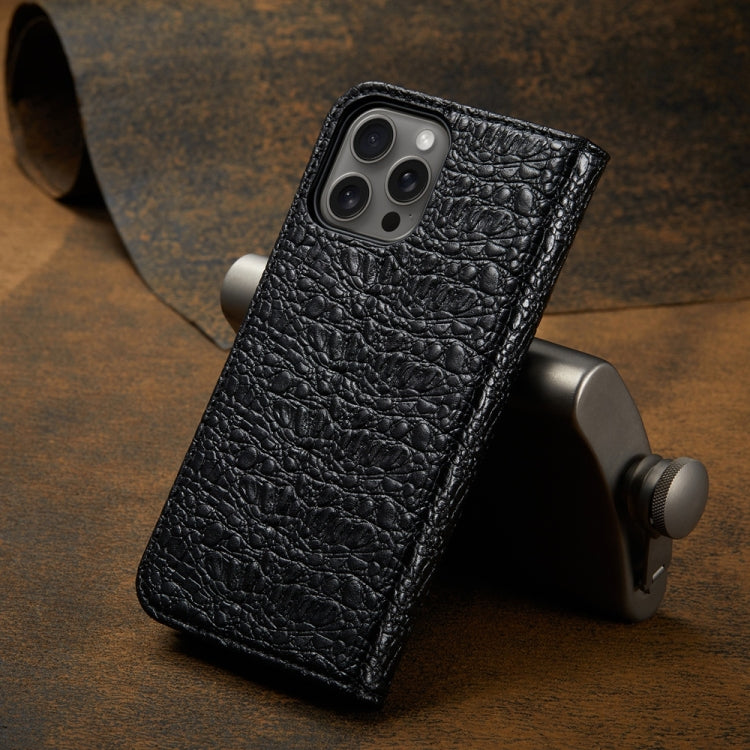 For iPhone 16 Pro Fierre Shann Crocodile Texture Magnetic Genuine Leather Phone Case(Black) - free shipping - PMC Jewellery - Order now!