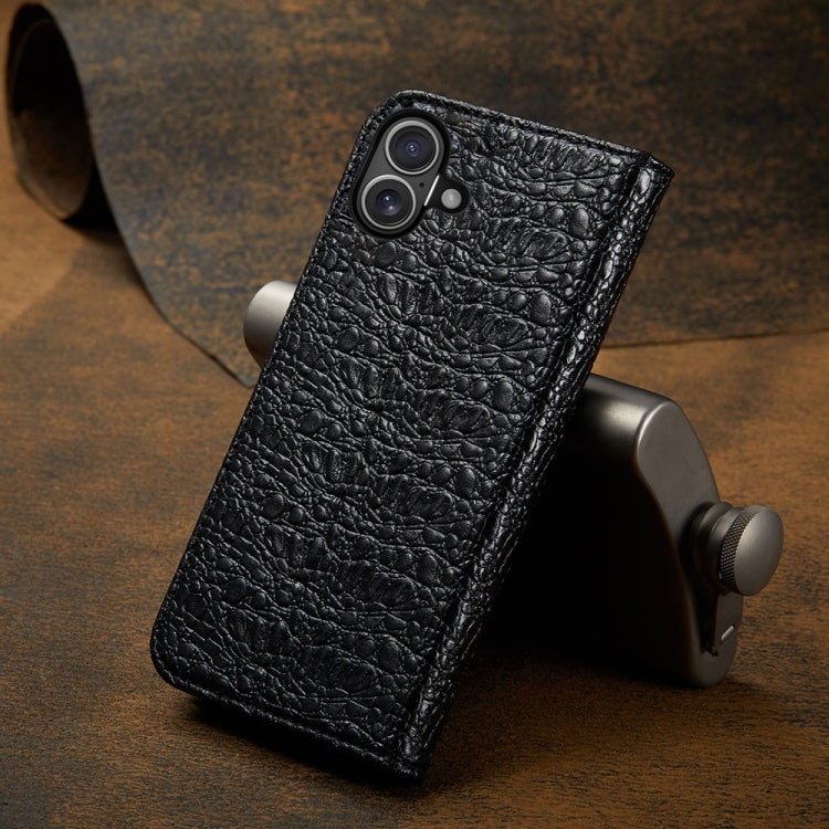 For iPhone 16 Fierre Shann Crocodile Texture Magnetic Genuine Leather Phone Case(Black) - free shipping - PMC Jewellery - Order now!