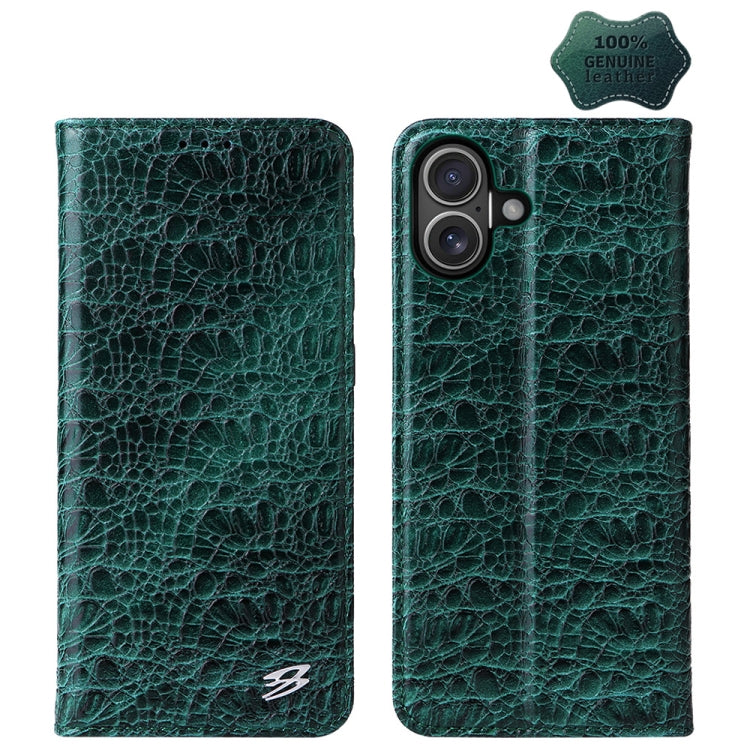 For iPhone 16 Fierre Shann Crocodile Texture Magnetic Genuine Leather Phone Case(Green) - free shipping - PMC Jewellery - Order now!