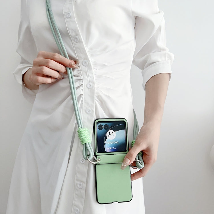 For Motorola Razr 40 Ultra Morandi Leather Texture Phone Case With Lanyard(Green) - Motorola Cases by PMC TechLife | Online Shopping South Africa | PMC TechLife | Buy Now Pay Later Mobicred
