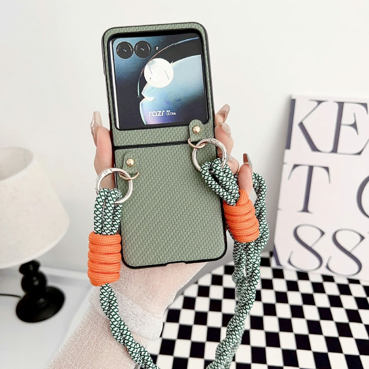 For Motorola Razr 40 Ultra Woven Texture Phone Case With Lanyard(Green) - Motorola Cases by PMC TechLife | Online Shopping South Africa | PMC TechLife | Buy Now Pay Later Mobicred