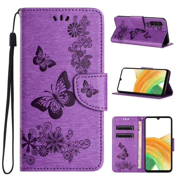 For Samsung Galaxy A15 Butterfly Embossed Flip Leather Phone Case(Purple) - Galaxy Phone Cases by PMC TechLife | Online Shopping South Africa | PMC TechLife
