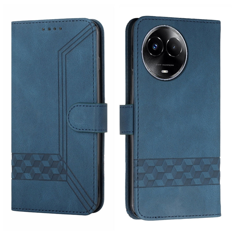 For Realme 11 Cubic Skin Feel Flip Leather Phone Case(Blue) - Realme Cases by PMC TechLife | Online Shopping South Africa | PMC TechLife | Buy Now Pay Later Mobicred
