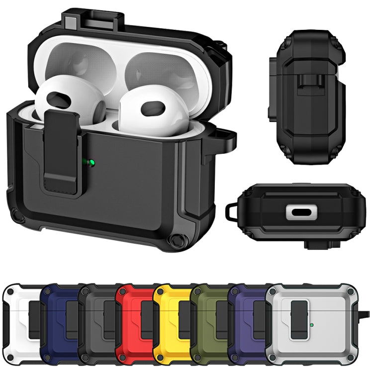 For AirPods 3 TPU + PC Wireless Bluetooth Earphone Protective Case with Switch Lock & Hook(Yellow) - For AirPods 3 by PMC Jewellery | Online Shopping South Africa | PMC Jewellery | Buy Now Pay Later Mobicred