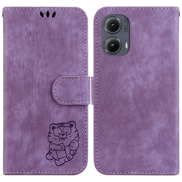 For Motorola Edge 2024 Little Tiger Embossed Leather Phone Case(Purple) - Motorola Cases by PMC Jewellery | Online Shopping South Africa | PMC Jewellery | Buy Now Pay Later Mobicred