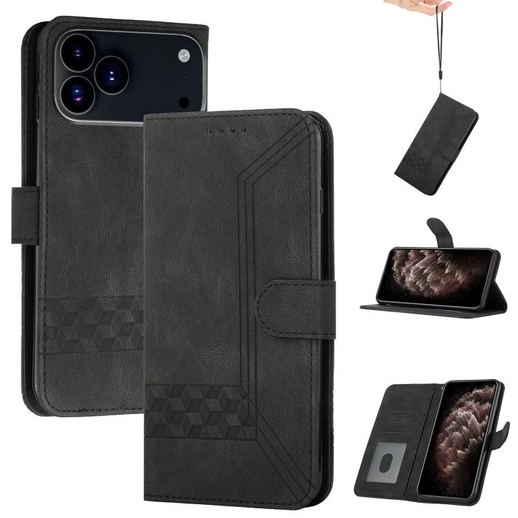 For iPhone 17 Pro Max Cubic Skin Feel Flip Leather Phone Case(Black) - free shipping - PMc TechLife - Order now!