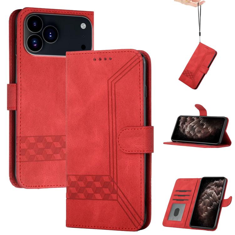 For iPhone 17 Pro Max Cubic Skin Feel Flip Leather Phone Case(Red) - free shipping - PMc TechLife - Order now!