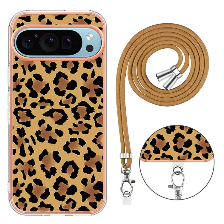 For Google Pixel 9 / 9 Pro Electroplating Dual-side IMD Phone Case with Lanyard(Leopard Print) - Google Cases by PMC TechLife | Online Shopping South Africa | PMC TechLife | Buy Now Pay Later Mobicred