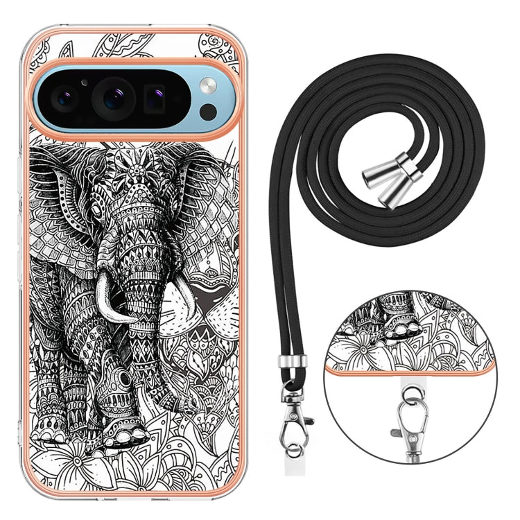 For Google Pixel 9 / 9 Pro Electroplating Dual-side IMD Phone Case with Lanyard(Totem Elephant) - free shipping - PMC TechLife - Order now!