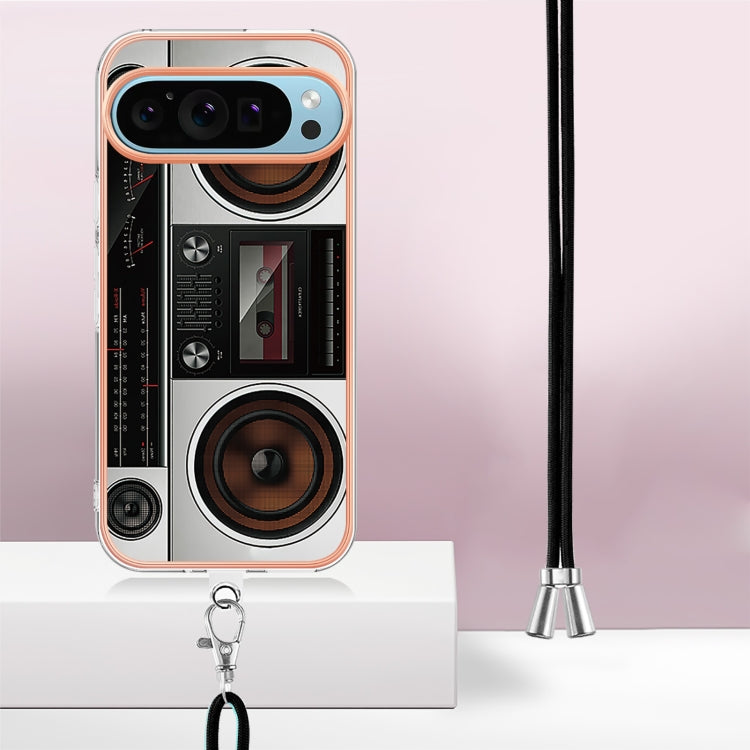 For Google Pixel 9 / 9 Pro Electroplating Dual-side IMD Phone Case with Lanyard(Retro Radio) - Google Cases by PMC TechLife | Online Shopping South Africa | PMC TechLife | Buy Now Pay Later Mobicred