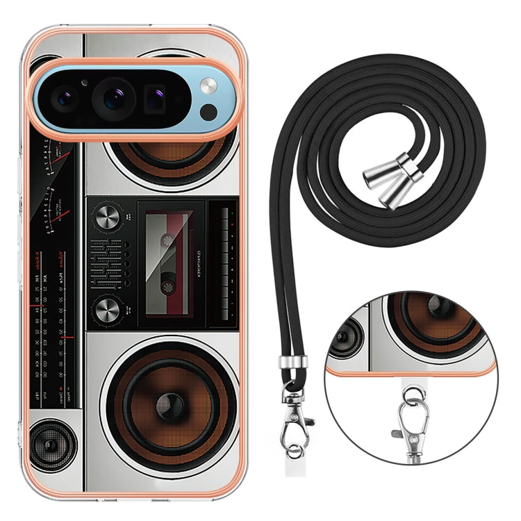 For Google Pixel 9 / 9 Pro Electroplating Dual-side IMD Phone Case with Lanyard(Retro Radio) - Google Cases by PMC TechLife | Online Shopping South Africa | PMC TechLife | Buy Now Pay Later Mobicred
