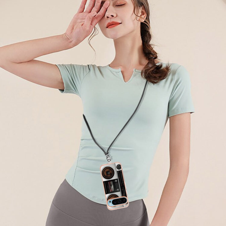 For Google Pixel 9 / 9 Pro Electroplating Dual-side IMD Phone Case with Lanyard(Retro Radio) - Google Cases by PMC TechLife | Online Shopping South Africa | PMC TechLife | Buy Now Pay Later Mobicred