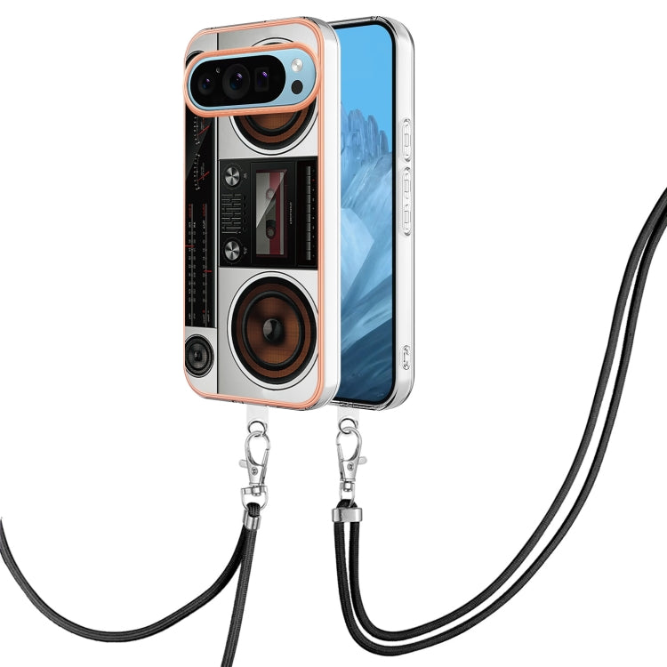 For Google Pixel 9 Pro XL Electroplating Dual-side IMD Phone Case with Lanyard(Retro Radio) - Google Cases by PMC TechLife | Online Shopping South Africa | PMC TechLife | Buy Now Pay Later Mobicred
