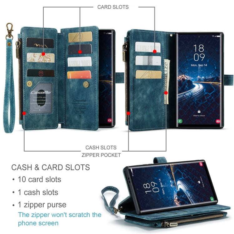 For Samsung Galaxy S24 Ultra 5G CaseMe C30 Card Slots Zipper Wallet Leather Phone Case(Blue) - Galaxy S24 Ultra 5G Cases by CaseMe | Online Shopping South Africa | PMC TechLife | Buy Now Pay Later Mobicred