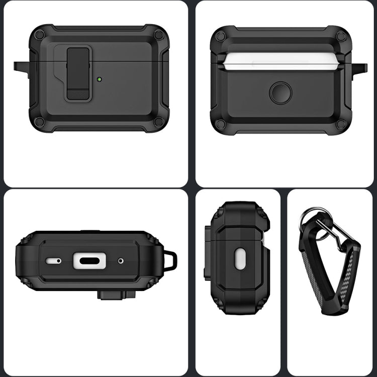 For AirPods Pro 2 TPU + PC Wireless Bluetooth Earphone Protective Case with Switch Lock & Hook(Dark Green) - For AirPods Pro 2 by PMC Jewellery | Online Shopping South Africa | PMC Jewellery | Buy Now Pay Later Mobicred