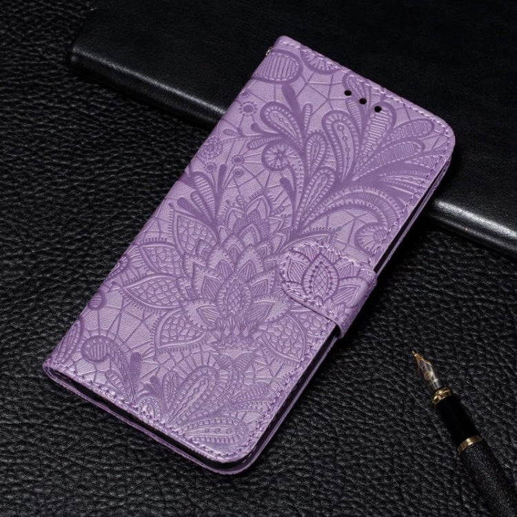 For iPhone 16 Lace Flower Embossing Flip Leather Phone Case(Purple) - free shipping - PMC TechLife - Order now!