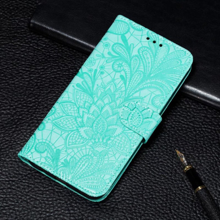 For iPhone 16 Plus Lace Flower Embossing Flip Leather Phone Case(Green) - free shipping - PMC TechLife - Order now!