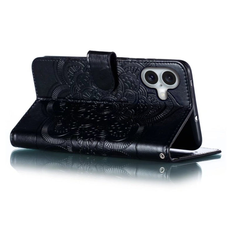 For iPhone 16 Plus Mandala Embossing Pattern Horizontal Flip Leather Phone Case(Black) - iPhone 16 Plus Cases by PMC TechLife | Online Shopping South Africa | PMC TechLife | Buy Now Pay Later Mobicred