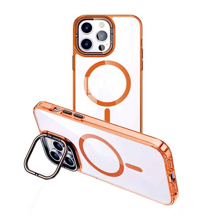 For iPhone 14 Pro MagSafe Magnetic Invisible Holder Transparent Phone Case(Orange) - iPhone 14 Pro Cases by PMC TechLife | Online Shopping South Africa | PMC TechLife