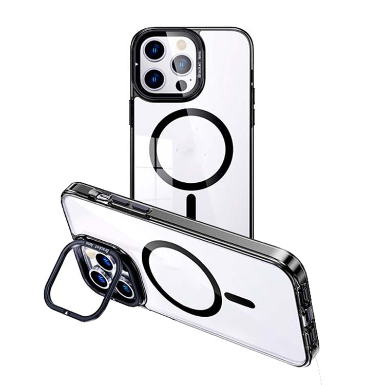 For iPhone 14 Pro MagSafe Magnetic Invisible Holder Transparent Phone Case(Black) - iPhone 14 Pro Cases by PMC TechLife | Online Shopping South Africa | PMC TechLife