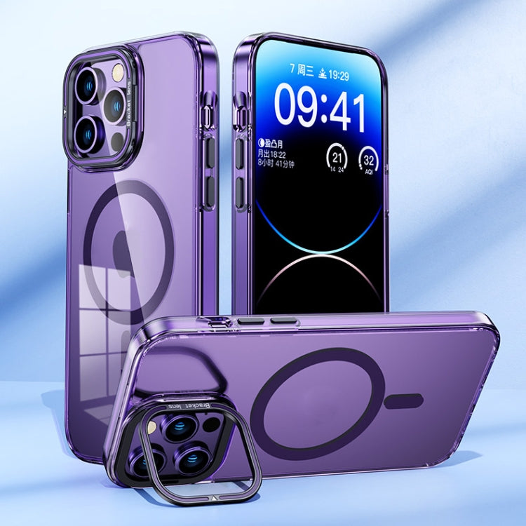 For iPhone 14 Pro MagSafe Magnetic Invisible Holder Transparent Phone Case(Black) - iPhone 14 Pro Cases by PMC TechLife | Online Shopping South Africa | PMC TechLife
