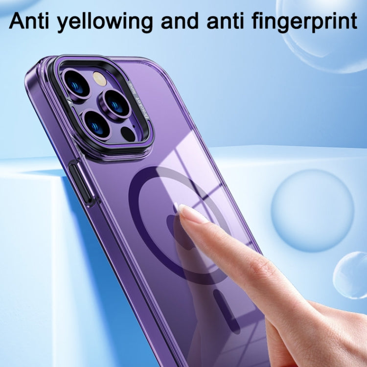 For iPhone 14 Pro Max MagSafe Magnetic Invisible Holder Transparent Phone Case(Purple) - iPhone 14 Pro Max Cases by PMC TechLife | Online Shopping South Africa | PMC TechLife