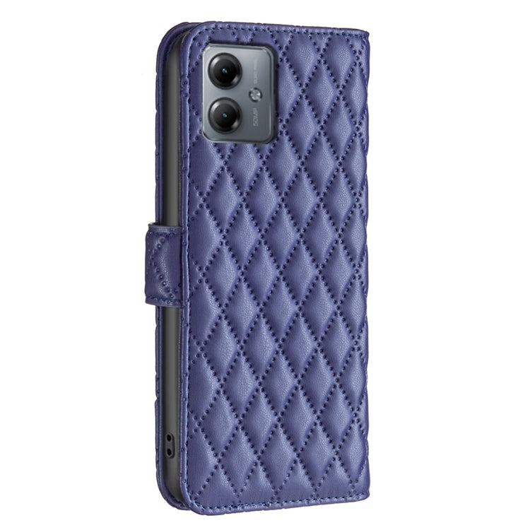 For Motorola Moto G14 4G Diamond Lattice Wallet Flip Leather Phone Case(Blue) - Motorola Cases by PMC TechLife | Online Shopping South Africa | PMC TechLife | Buy Now Pay Later Mobicred