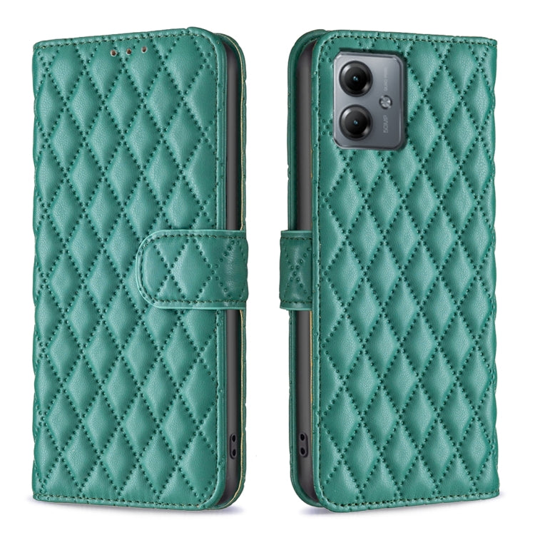 For Motorola Moto G14 4G Diamond Lattice Wallet Flip Leather Phone Case(Green) - Motorola Cases by PMC TechLife | Online Shopping South Africa | PMC TechLife | Buy Now Pay Later Mobicred
