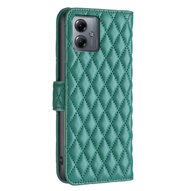 For Motorola Moto G14 4G Diamond Lattice Wallet Flip Leather Phone Case(Green) - Motorola Cases by PMC TechLife | Online Shopping South Africa | PMC TechLife | Buy Now Pay Later Mobicred