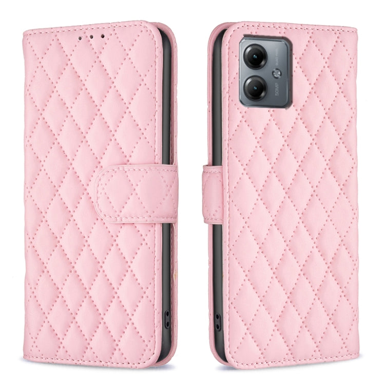 For Motorola Moto G14 4G Diamond Lattice Wallet Flip Leather Phone Case(Pink) - Motorola Cases by PMC TechLife | Online Shopping South Africa | PMC TechLife | Buy Now Pay Later Mobicred