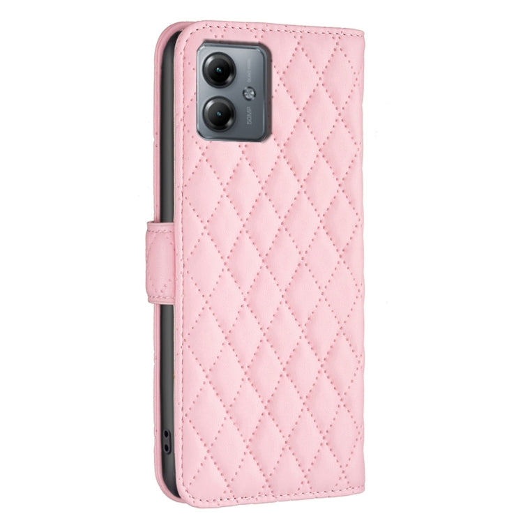 For Motorola Moto G14 4G Diamond Lattice Wallet Flip Leather Phone Case(Pink) - Motorola Cases by PMC TechLife | Online Shopping South Africa | PMC TechLife | Buy Now Pay Later Mobicred