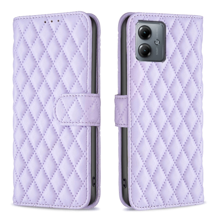 For Motorola Moto G14 4G Diamond Lattice Wallet Flip Leather Phone Case(Purple) - Motorola Cases by PMC TechLife | Online Shopping South Africa | PMC TechLife | Buy Now Pay Later Mobicred
