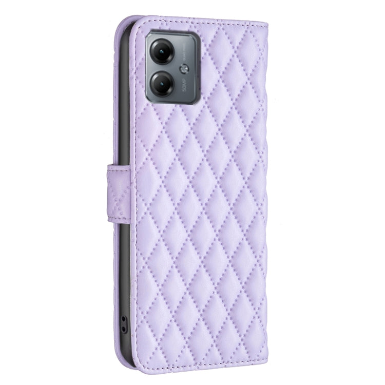 For Motorola Moto G14 4G Diamond Lattice Wallet Flip Leather Phone Case(Purple) - Motorola Cases by PMC TechLife | Online Shopping South Africa | PMC TechLife | Buy Now Pay Later Mobicred