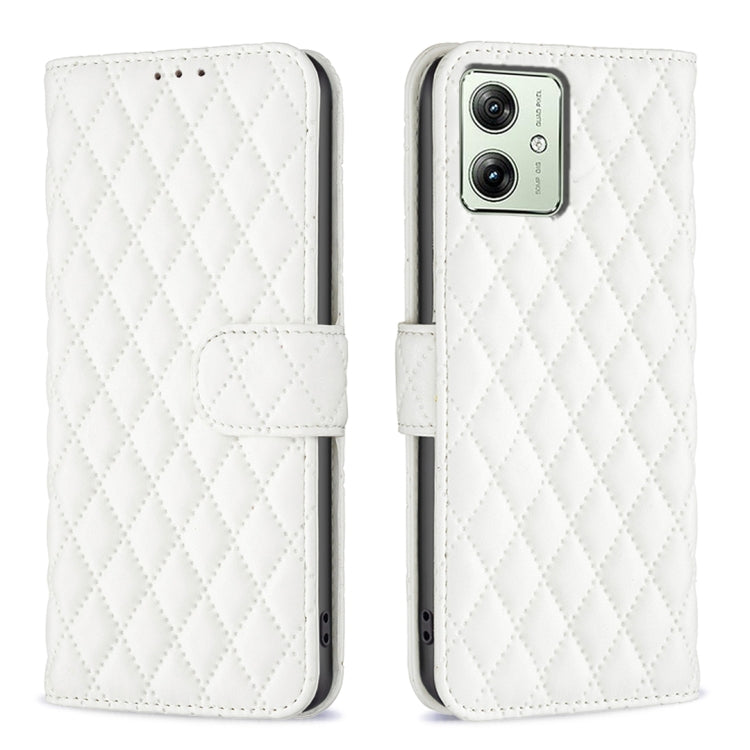 For Motorola Moto G54 5G EU Edition Diamond Lattice Wallet Flip Leather Phone Case(White) - Motorola Cases by PMC TechLife | Online Shopping South Africa | PMC TechLife | Buy Now Pay Later Mobicred