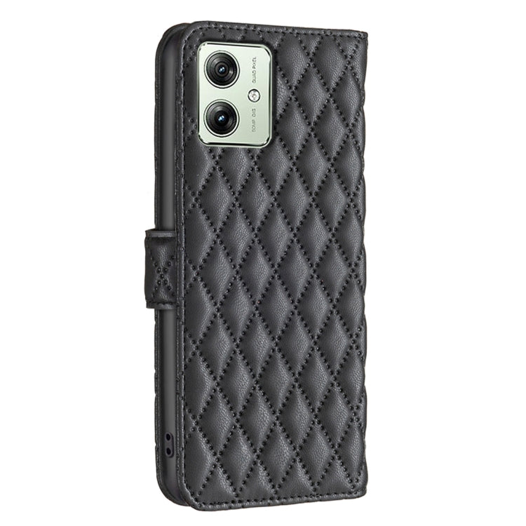 For Motorola Moto G54 5G EU Edition Diamond Lattice Wallet Flip Leather Phone Case(Black) - Motorola Cases by PMC TechLife | Online Shopping South Africa | PMC TechLife | Buy Now Pay Later Mobicred
