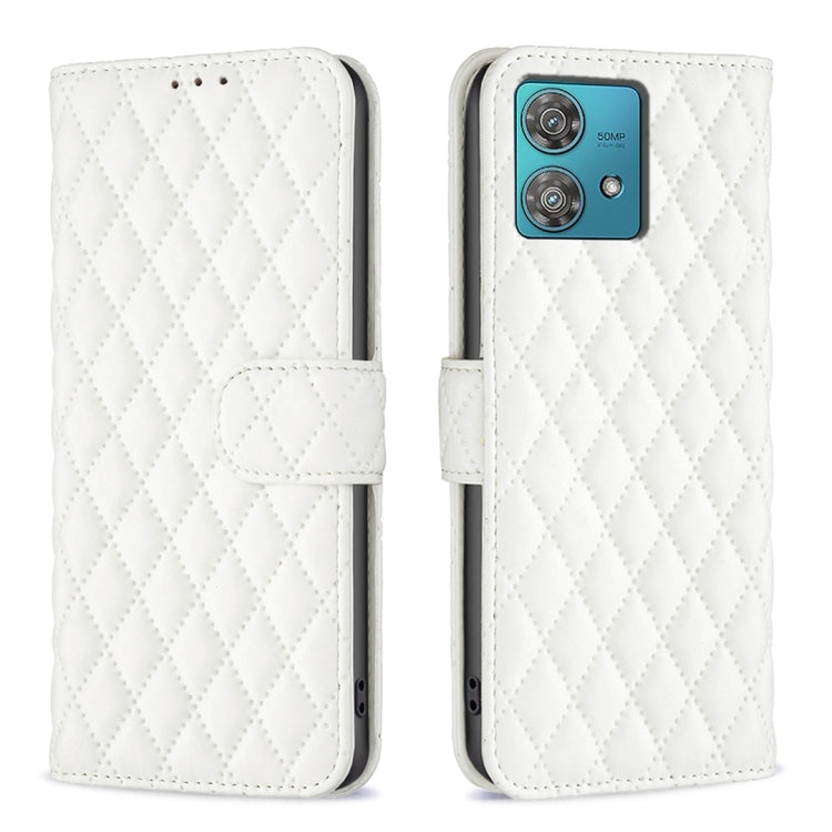 For Motorola Edge 40 Neo Diamond Lattice Wallet Flip Leather Phone Case(White) - Motorola Cases by PMC TechLife | Online Shopping South Africa | PMC TechLife | Buy Now Pay Later Mobicred