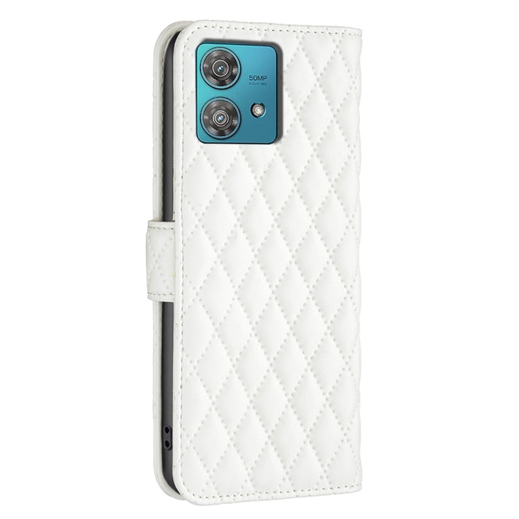 For Motorola Edge 40 Neo Diamond Lattice Wallet Flip Leather Phone Case(White) - Motorola Cases by PMC TechLife | Online Shopping South Africa | PMC TechLife | Buy Now Pay Later Mobicred