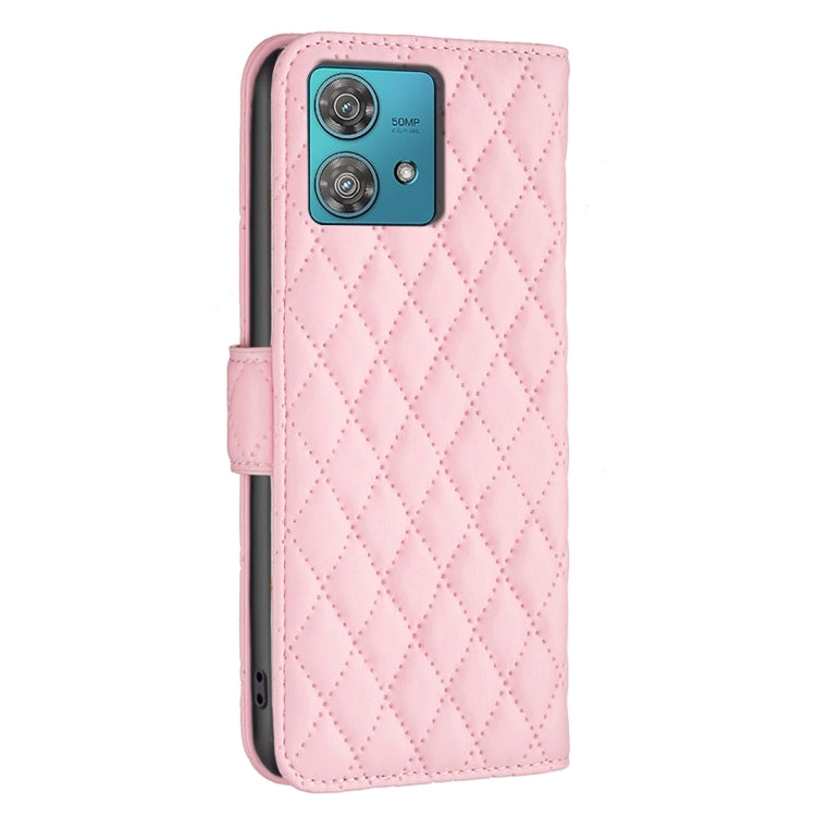 For Motorola Edge 40 Neo Diamond Lattice Wallet Flip Leather Phone Case(Pink) - Motorola Cases by PMC TechLife | Online Shopping South Africa | PMC TechLife | Buy Now Pay Later Mobicred