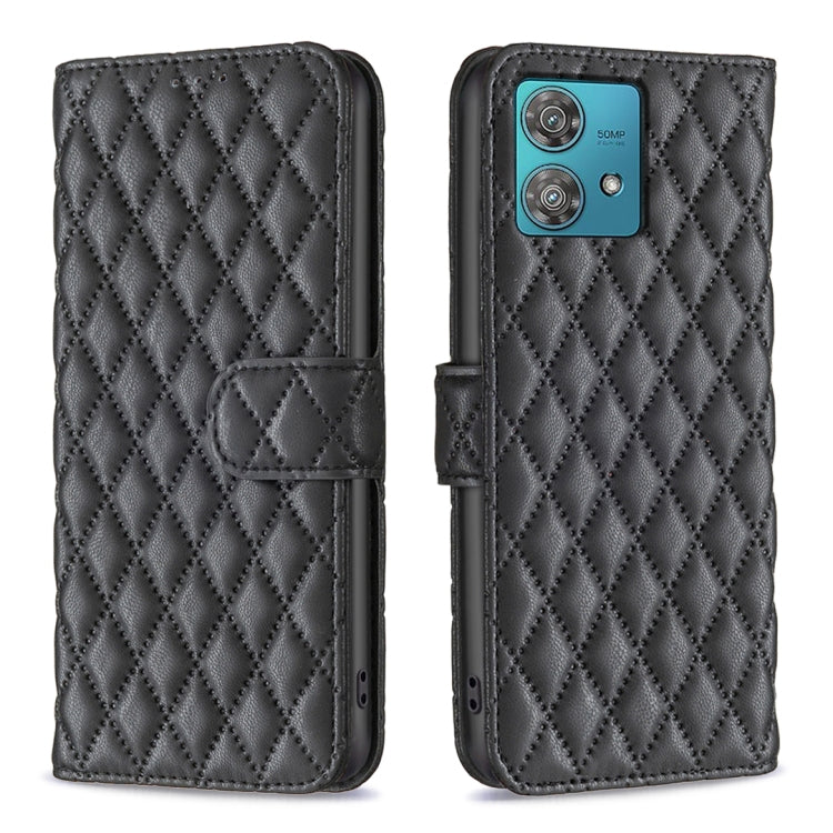 For Motorola Edge 40 Neo Diamond Lattice Wallet Flip Leather Phone Case(Black) - Motorola Cases by PMC TechLife | Online Shopping South Africa | PMC TechLife | Buy Now Pay Later Mobicred
