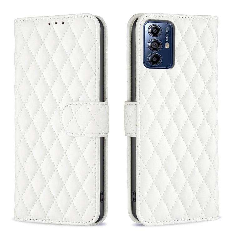 For Motorola Moto G Play 2024 Diamond Lattice Wallet Flip Leather Phone Case(White) - Motorola Cases by PMC TechLife | Online Shopping South Africa | PMC TechLife | Buy Now Pay Later Mobicred