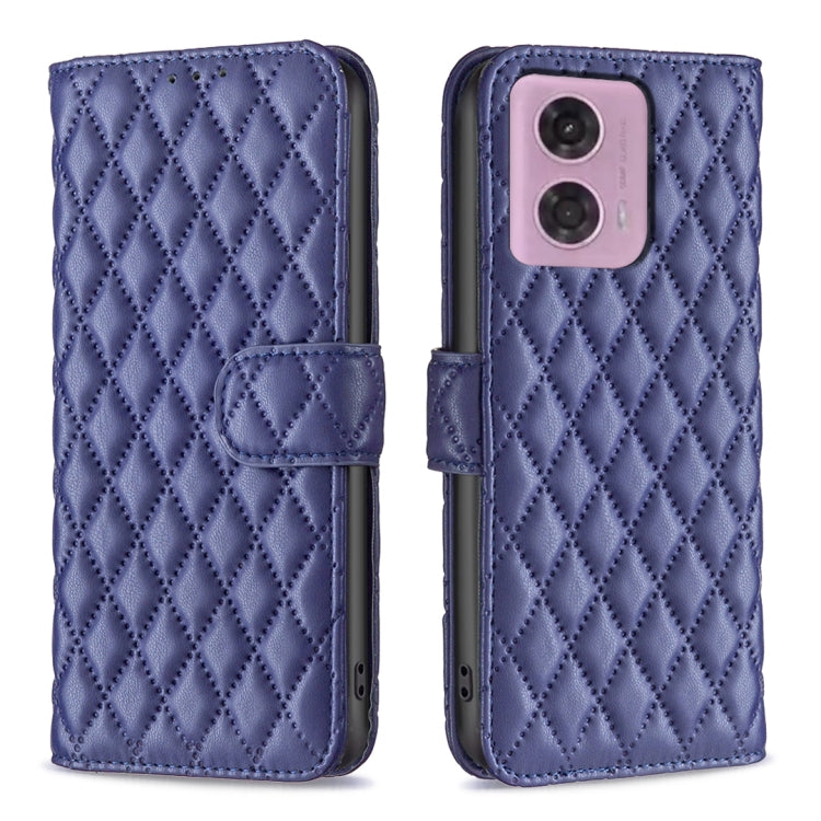 For Motorola Moto G34 5G Diamond Lattice Wallet Flip Leather Phone Case(Blue) - Motorola Cases by PMC TechLife | Online Shopping South Africa | PMC TechLife