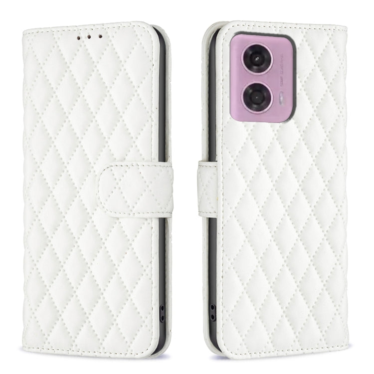 For Motorola Moto G34 5G Diamond Lattice Wallet Flip Leather Phone Case(White) - Motorola Cases by PMC TechLife | Online Shopping South Africa | PMC TechLife | Buy Now Pay Later Mobicred