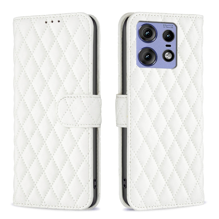 For Motorola Edge 50 Pro 5G Diamond Lattice Wallet Flip Leather Phone Case(White) - Motorola Cases by PMC TechLife | Online Shopping South Africa | PMC TechLife | Buy Now Pay Later Mobicred