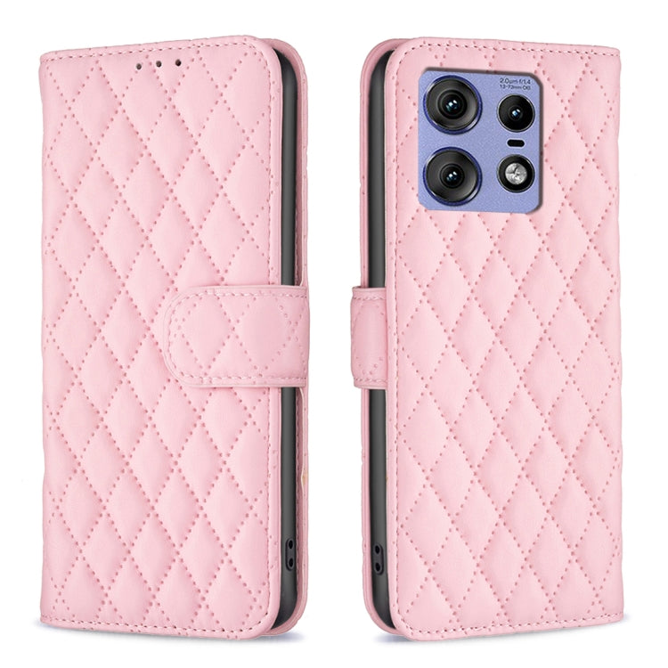 For Motorola Edge 50 Pro 5G Diamond Lattice Wallet Flip Leather Phone Case(Pink) - Motorola Cases by PMC TechLife | Online Shopping South Africa | PMC TechLife | Buy Now Pay Later Mobicred