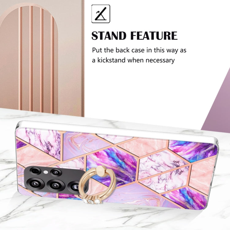 For Samsung Galaxy S25 Ultra 5G Splicing Marble Flower IMD TPU Phone Case Ring Holder(Light Purple) - Galaxy S25 Ultra 5G Cases by PMC TechLife | Online Shopping South Africa | PMC TechLife | Buy Now Pay Later Mobicred