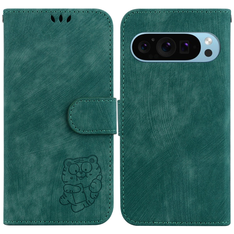 For Google Pixel 9 Little Tiger Embossed Leather Phone Case(Green) - Google Cases by PMC TechLife | Online Shopping South Africa | PMC TechLife | Buy Now Pay Later Mobicred
